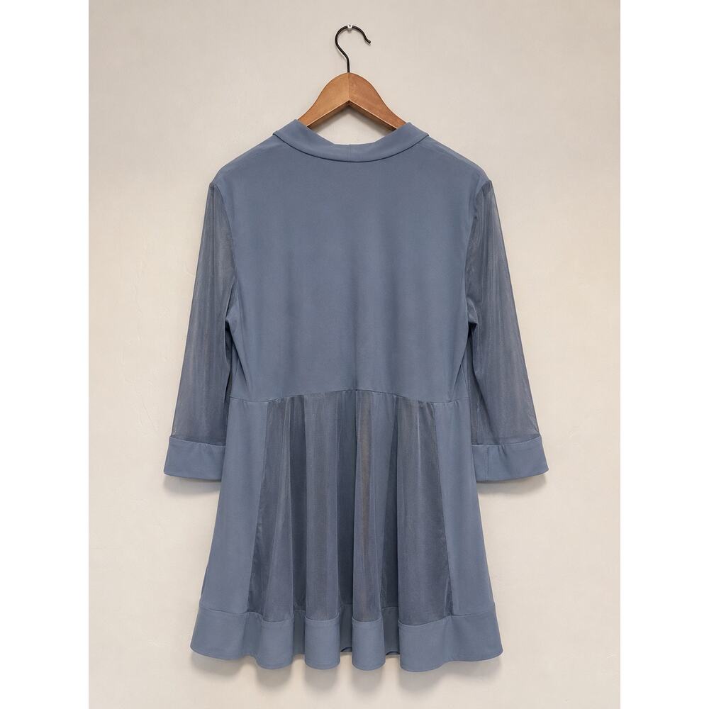 R&M Richards Grey Blue Sheer Mesh Lightweight Open Jacket Size 14 Cardigan Top - Picture 2 of 3